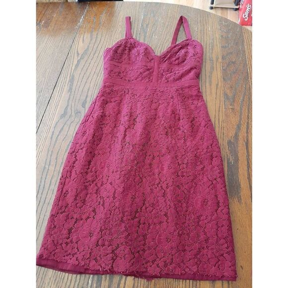 Small Keepsake Burgandy Lace Spaghetti Strap Semi Formal Lined Mini Dress Prom - Picture 1 of 6